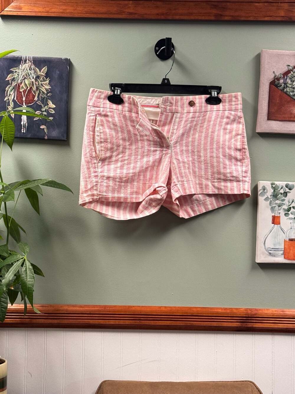 J.Crew Pink and White Striped Flat Front Cotton Shorts, Size 2